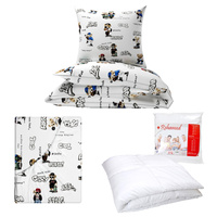 Zestaw pościeli  100x160 + 40x60 + prześcieradło we wzorze 80x160 | 062bia | biała | skatepark