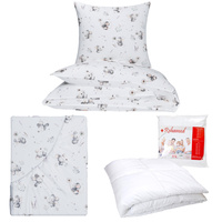 Zestaw pościeli  100x160 + 40x60 + prześcieradło we wzorze 80x160 | 246pol | biała | myszki zwierzątka