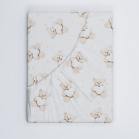 Prześcieradło z gumką do łóżeczka 90x200 bawełniane | 139bez | beżowe | misie i serduszka