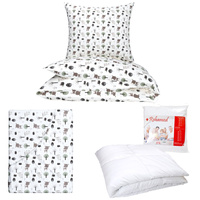 Zestaw pościeli  100x160 + 40x60 + prześcieradło we wzorze 80x160 | 314bra | ecri | sarenki