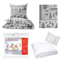 Zestaw pościeli 100x160 + 50x60 + prześcieradło we wzorze 80x160 | 094sza | szara | świąteczny renifery