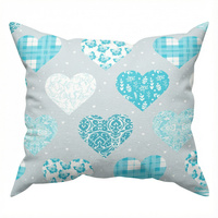 Poszewka z kory 40x40 | 113turkus | szaro turkusowa | serca