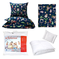 Zestaw pościeli  100x160 + 40x60 + prześcieradło we wzorze 80x160 | 130granat | granatowa | świąteczna