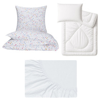 Zestaw pościeli  100x160 + 50x60 + prześcieradło jersey 80x160 | 513kol | biała | kwiatuszki