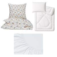 Zestaw pościeli  100x160 + 40x60 + prześcieradło jersey 80x160 | 020zaj | biało brązowa | zajączki