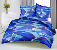 Pościel z kory 160x200 + poszewki na poduszkę 2*70x80 | 025cha | niebieska | geometryczny