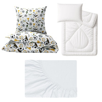 Zestaw pościeli 100x160 + 40x60 + prześcieradło jersey 80x160 | 089gol | biała | piłki puchary