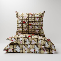 Pościel z kory 160x200 + poszewki na poduszkę 2*70x80 | 073bra | brązowa | patchwork z sercami