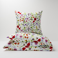 Pościel bawełniana 180x200 + poszewki na poduszkę 2*70x80 | D126mak | biała | kwiaty maki