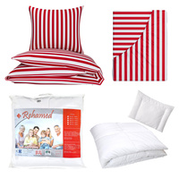 Zestaw pościeli  100x160 + 40x60 + prześcieradło we wzorze 80x160 | 213red | bialo czerwona | pasy paski