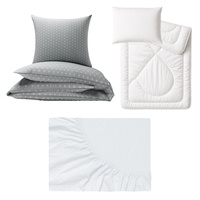 Zestaw pościeli 100x160 + 50x60 + prześcieradło jersey 80x160 | 147sza | szara | geometryczne gwiazdki