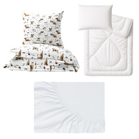 Zestaw pościeli 100x160 + 50x60 + prześcieradło jersey 80x160 | 189B3D | biała | pieski