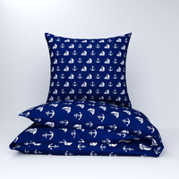 Pościel bawełniana 200x220 + poszewki na poduszkę 2*70x80 | 425grn | granatowa | kotwice