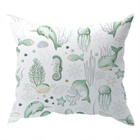 Poszewka bawełniana na poduszkę 40x70 | 235zie | biało zielona | morski