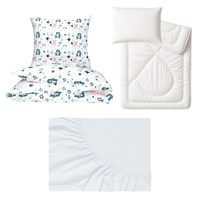 Zestaw pościeli 100x160 + 40x60 + prześcieradło jersey 80x160 | 181pas | pastelowa | zwierzątka leśne