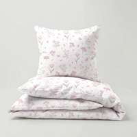 Pościel bawełniana 100x140 + poszewka 40x60 | biało różowa | kwiaty | 121roz