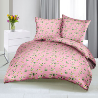 Pościel z kory 200x220 + poszewki na poduszkę 2*70x80 | 274różowa | różowa | kwiaty stokrotki