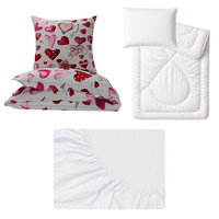 Zestaw pościeli 100x160 + 40x60 + prześcieradło jersey 80x160 | 073s-c | szaro czerwona | Walentynkowe serca