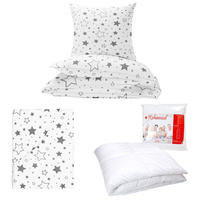 Zestaw pościeli  100x160 + 40x60 + prześcieradło we wzorze 80x160 | 108sza | szara | gwiazdki
