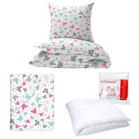 Zestaw pościeli  100x160 + 50x60 + prześcieradło we wzorze 80x160 | 184past | pastelowa | motyle