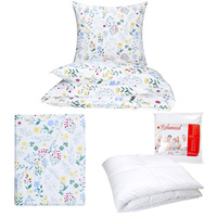 Zestaw pościeli  100x160 + 40x60 + prześcieradło we wzorze 80x160 | 129blu | biała | polne kwiaty