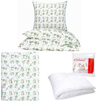 Zestaw pościeli 100x160 + 50x60 + prześcieradło we wzorze 80x160 | 411zbr | biało brązowa | dinozaury