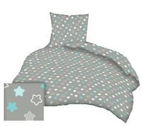 Pościel bawełniana 140x200 + poszewka na poduszkę 50x60 | 300trk | szara | gwiazdy pierniki