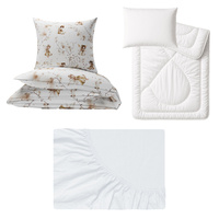 Zestaw pościeli 100x160 + 40x60 + prześcieradło jersey 80x160 | 154Nbr | biało brązowa | wróżki elfy