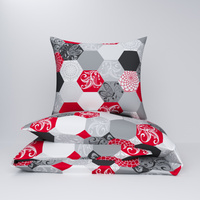 Pościel dla dziecka bawełniana 140x160 + poszewka na poduszkę 70x80 | 208red | szaro czerwona | plastry miodu