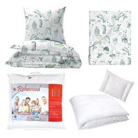 Zestaw pościeli  100x160 + 50x60 + prześcieradło we wzorze 80x160 | 235zie | biało zielona | morski