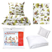 Zestaw pościeli  100x160 + 40x60 + prześcieradło we wzorze 80x160 | 166lis | biała | zwierzęta leśne