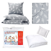Zestaw pościeli  100x160 + 50x60 + prześcieradło we wzorze 80x160 | 161szary | szara | piórka