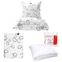 Zestaw pościeli  100x160 + 40x60 + prześcieradło we wzorze 80x160 | 055bia | biało czarna | baranki