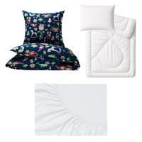 Zestaw pościeli  100x160 + 50x60 + prześcieradło jersey 80x160 | 130granat | granatowa | świąteczna