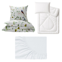 Zestaw pościeli 100x160 + 40x60 + prześcieradło jersey 80x160 | 179biały | biała | ptaki