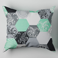 Poszewka z kory 40x40 | 208Nmie | szaro miętowa | plastry miodu