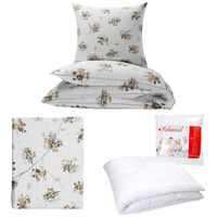 Zestaw pościeli  100x160 + 40x60 + prześcieradło we wzorze 80x160 | 303Sbe | biało beżowa | misie samoloty