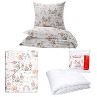 Zestaw pościeli  100x160 + 40x60 + prześcieradło we wzorze 80x160 | 436kon | biała | zamki