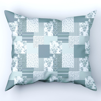 Poszewka bawełniana na poduszkę 40x80 | 137Nmi | szaro miętowa | patchwork z sercami