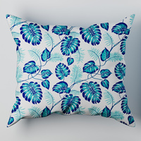 Poszewka z kory 40x40 | 032trk | biało turkusowa | liście monstery