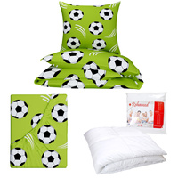 Zestaw pościeli  100x160 + 40x60 + prześcieradło we wzorze 80x160 | 089zie | zielona | piłki