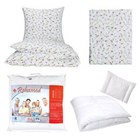 Zestaw pościeli  100x160 + 50x60 + prześcieradło we wzorze 80x160 | 209red | biało czerwona | kwiaty