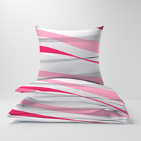 Pościel dla dziecka bawełniana 120x160 + poszewka na poduszkę 50x60 | 105s-r | szaro różowa | pasy