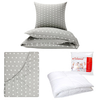 Zestaw pościeli  100x160 + 50x60 + prześcieradło we wzorze 80x160 | 401sza | szara | gwiazdy