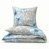 Pościel z kory 160x200 + poszewka na poduszkę 50x60 | 143niebieski | szara | kwiaty