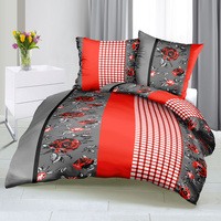 Pościel dla dziecka bawełniana 140x160 + poszewka na poduszkę 50x60 | 063red | czerwono czarna | róże