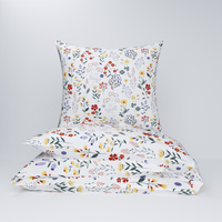 Pościel z kory 160x200 + poszewka na poduszkę 70x80 | 129red | biała | polne kwiaty