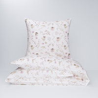 Pościel bawełniana 160x200 + poszewka na poduszkę 50x60 | 154pas | beżowo różowa | wróżki i kwiaty