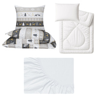 Zestaw pościeli  100x160 + 50x60 + prześcieradło jersey 80x160 | 446beż | grafitowo beżowa | świąteczny renifery