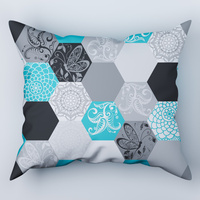 Poszewka z kory 70x80 | 208Nblu | szaro turkusowa | plastry miodu